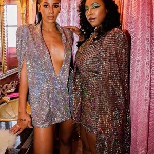 Holographic Sequin  Cape Dress